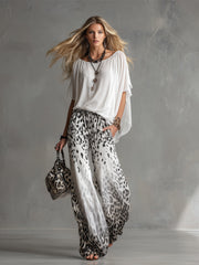 Modern And Stylish White Leopard Print Chiffon Pants
