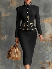 Retro Elegant Knitted Cardigan And Hip Skirt Two-piece Set