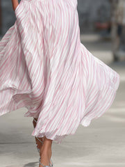 Elegant Retro Flowy Pink Striped Chiffon Skirt