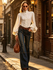 Retro Brown Double-stitched Navy Jeans