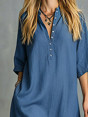 Retro Blue Tencel Denim Short-sleeved Maxi Dress