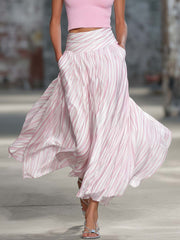 Elegant Retro Flowy Pink Striped Chiffon Skirt