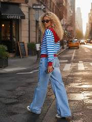 Retro Lazy Front Zip Striped Cotton Hoodie