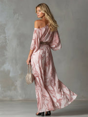 Retro Urban Style Pink Snake Print One-shoulder T-shirt And Wide-leg Pants Set