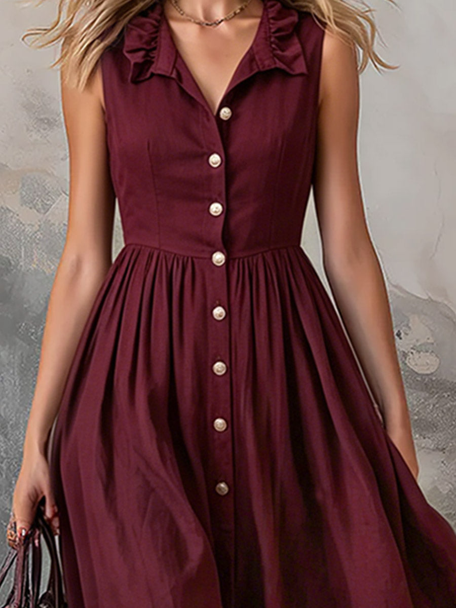 Elegant Zinfandel-colored Cotton And Linen Sleeveless Maxi Dress
