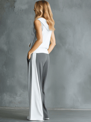 Casual Sporty Color-Block Hooded Sleeveless Top And Wide-Leg Pants Set