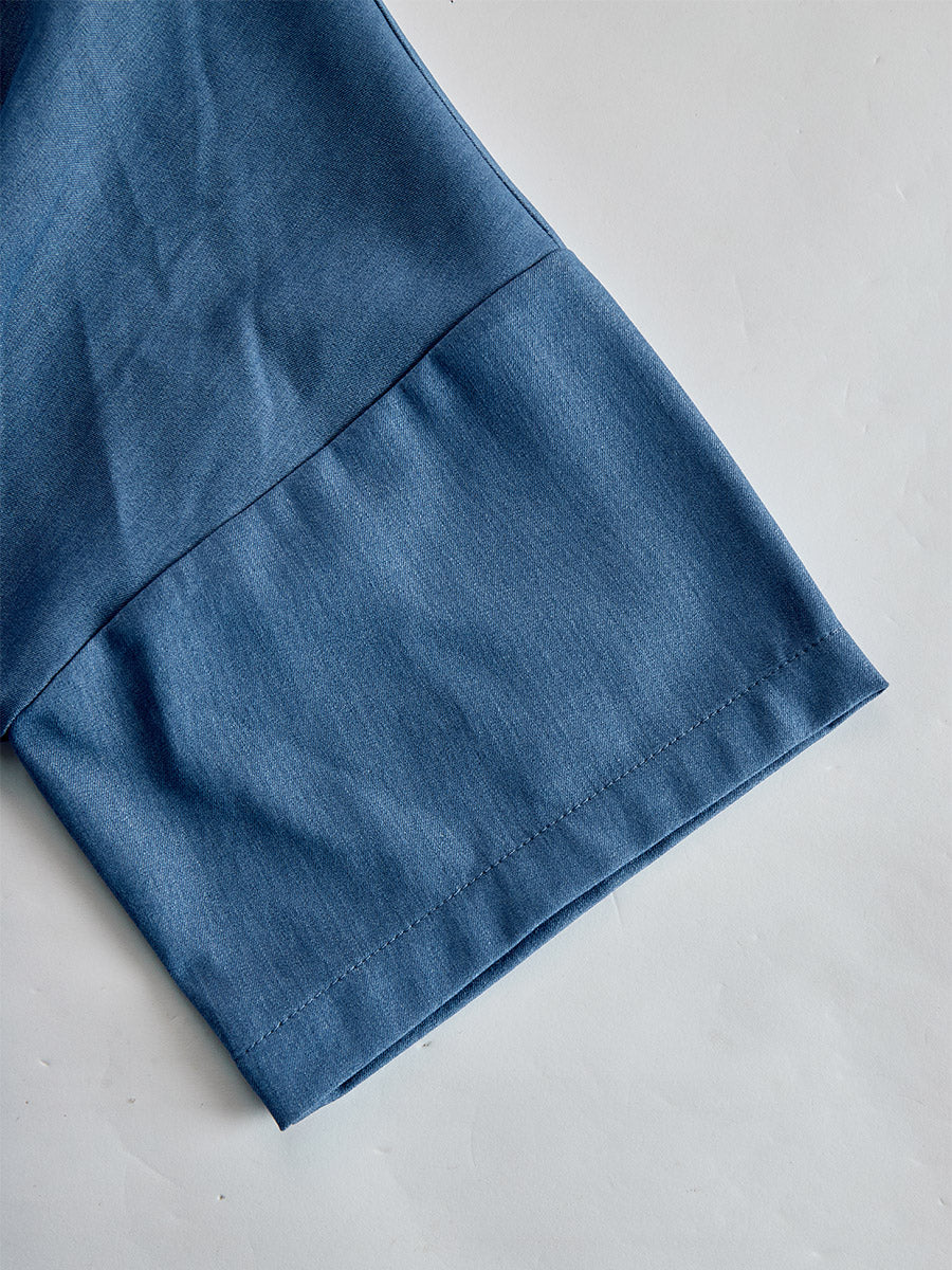 Retro Blue Tencel Denim Short-sleeved Maxi Dress