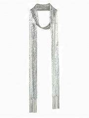 Elegant Textured Metal Sequin Long Scarf