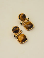 Retro Light Luxury High-end Natural Tiger Eye Stone Earrings