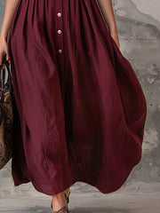 Elegant Zinfandel-colored Cotton And Linen Sleeveless Maxi Dress